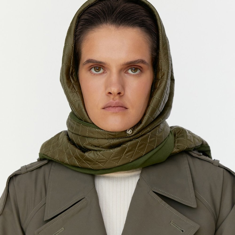 UNU Head Scarf Khaki Puffer Quilted Shawl NWT